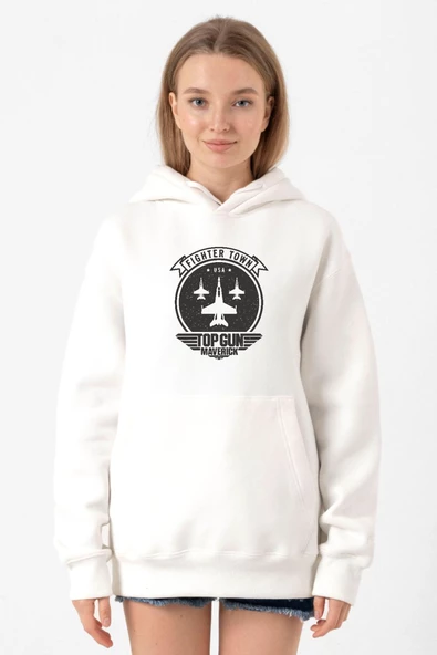 Top Gun Maverick Fighter Town Beyaz Kadın 3ip Kapşonlu Sweatshirt ürün görseli 1