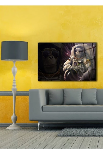 Modern Tablo Astronot Maymun Dekoratif ve Modern Cam Tablo 70 X 110çok Renkli