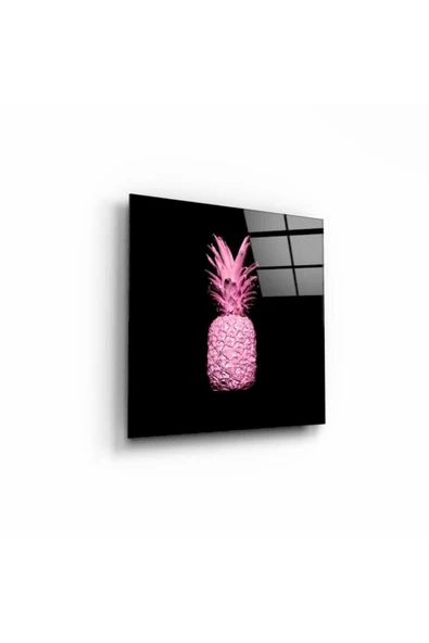 Pembe Ananas Dekoratif ve Modern Cam Tablo 50x50 Cm