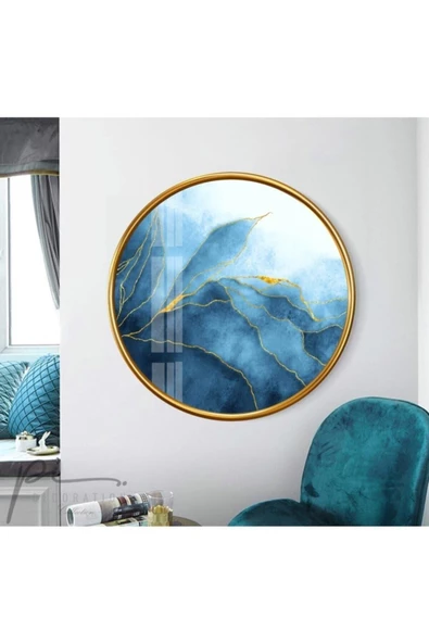 Soyut Desen Yuvarlak Dekoratif ve Modern Cam Tablo