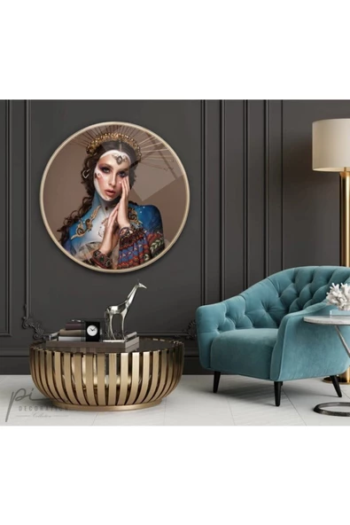 Kadın Yuvarlak Dekoratif ve Modern Cam Tablo ürün görseli