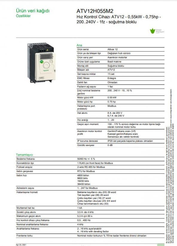 Schneider ATV12H055M2 0,55 KW Monofaze Hız Kontrol Cihazı (Frekans Kontrol Cihazı) - 4