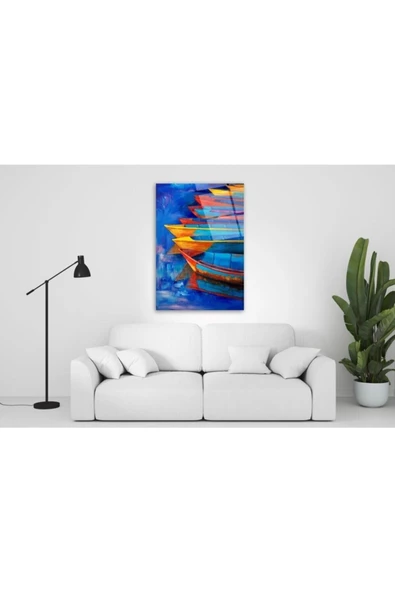 Kayıklar Ve Deniz Manzarası Dekoratif ve Modern Cam Tablo 50x70 Cm ürün görseli