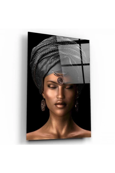 Afrika’lı Kadın Dekoratif ve Modern Cam Tablo