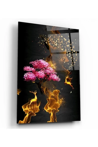 Gold Geyikler Dekoratif ve Modern Cam Tablo ürün görseli