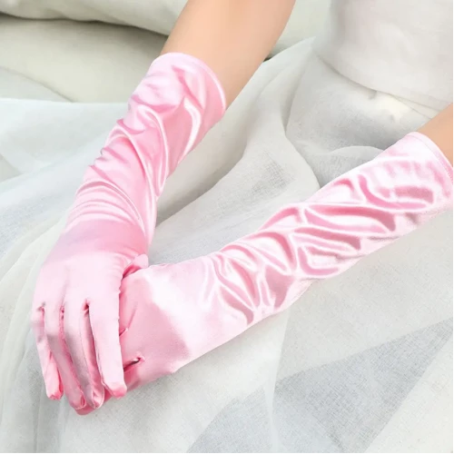 Uzun Boy Ekstra Parlak Saten Eldiven Pembe Renk ürün görseli
