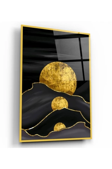 Soyut Gold Dekoratif ve Modern Cam Tablo ürün görseli