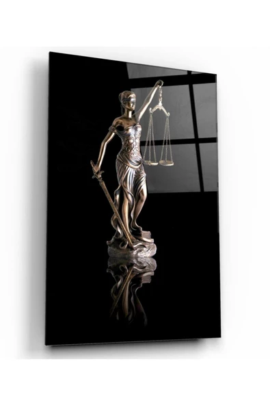 Themis Heykeli Dekoratif ve Modern Cam Tablo