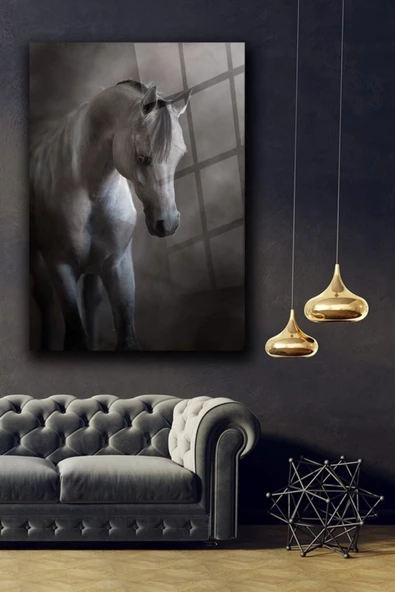 Beyaz At Dekoratif ve Modern Cam Tablo Duvar Dekarasyonu,ev Dekorasyon,duvar Tablosu,ev Hediyesi