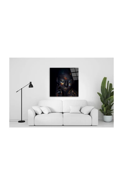 Kadın Portre Dekoratif ve Modern Cam Tablo 14 50x50 Cm