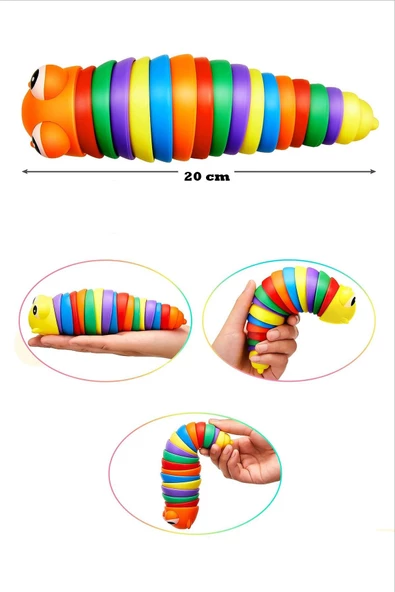 Söktak Eğlenceli Stres Ve Anksiyete Giderici Montessori Renkli Tırtıl Oyuncağı 20 CM