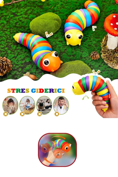 Söktak Eğlenceli Stres Ve Anksiyete Giderici Montessori Renkli Tırtıl Oyuncağı 20 CM - 5