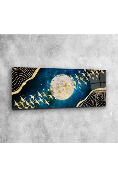 Gold Kuşlar Panoramik Dekoratif ve Modern Cam Tablo ürün görseli