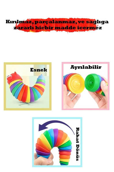 Söktak Eğlenceli Stres Ve Anksiyete Giderici Montessori Renkli Tırtıl Oyuncağı 20 CM - 7