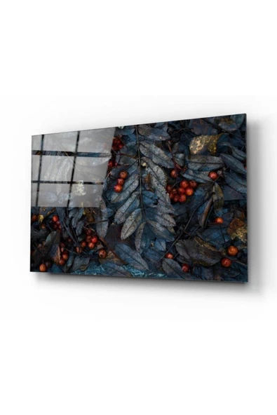 Yapraklar Dekoratif ve Modern Cam Tablo