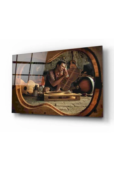 Gitar Ve Adam Dekoratif ve Modern Cam Tablo ürün görseli