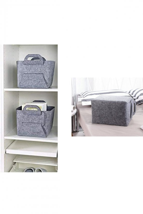 6lı Çok Amaçli Keçe Sepet Organizer, 26x42x22 Cm, Kitap, Oyuncak,banyo Saklama Sepeti - 2
