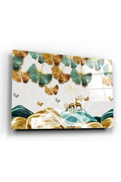 Gold Çiçekler Dekoratif ve Modern Cam Tablo ürün görseli