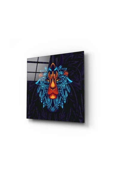 Aslan Portre Dekoratif ve Modern Cam Tablo 50x50 Cm
