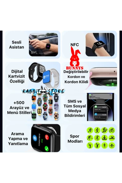 Akıllı Saat Wacht 8 Konuşma Özellikli Samsung Galaxy A20 Uyumlu Smart Watch 8 - Resim 3