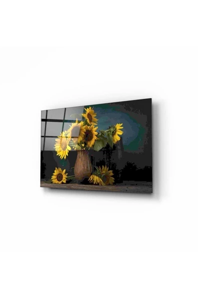 Ayçiçekleri Dekoratif ve Modern Cam Tablo 50x70 Cm