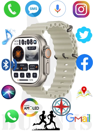 Apple iPhone 11 Uyumlu Akıllı Saat Watch 8 Ultra 49MM AMOLED EKRAN Konuşma Özellikli