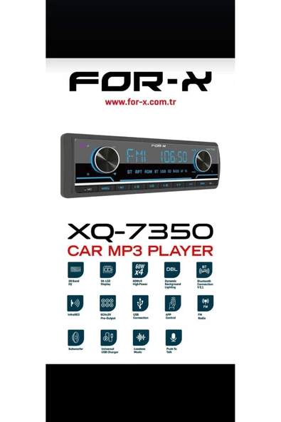 For-X X-7350-FM-USB-MP3-BT5.1-4X60W-3 ANFİ ÇIKIŞLI-APP KONTROL-SESLİ KOMUTLU OTO TEYP - 1