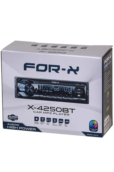 For-X 4X60W USB Girişli Bluetooth'lu 7 Renkli Işıklı Ekran Radyo Oto Teyp X-4250 BT - 4