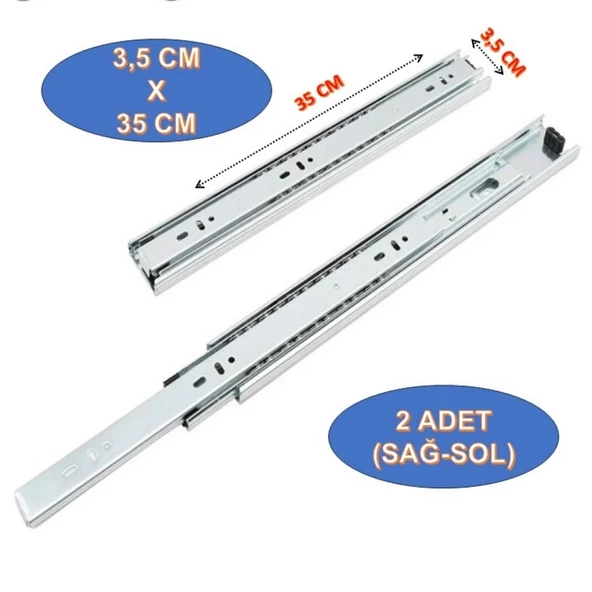 Teleskobik Ray Seti, Yüksek Kapasiteli, Dayanıklı Çekmece ve Dolap Rayları 1 Çift (3,5cm X 35cm) ürün görseli