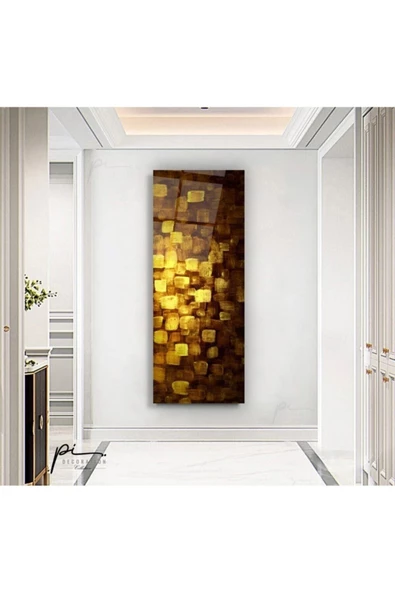 Soyut Gold Dekoratif ve Modern Cam Tablo