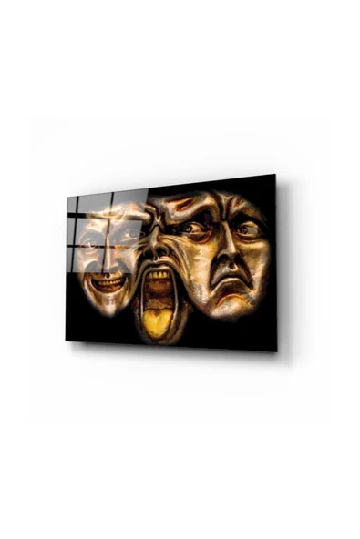 Tiyatro Maskeleri Dekoratif ve Modern Cam Tablo 50x70 Cm