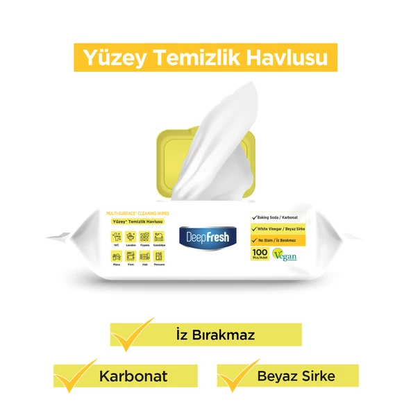 Deep Fresh İz Bırakmaz Yüzey Temizlik Havlusu Limon 100 Yaprak - 2