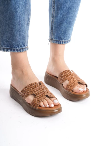 Kadın Hakiki Deri Örgü Desenli Terlik Hafif Rahat Taban Günlük Kadın Terlik - 7