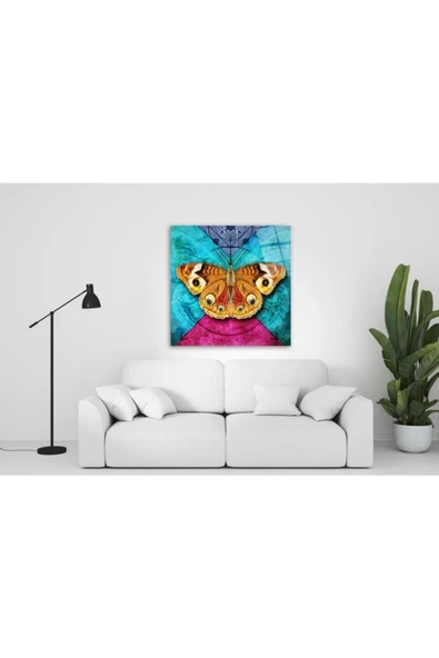 Kelebek Dekoratif ve Modern Cam Tablo 50x50 Cm