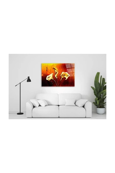Soyut Çiçekler Dekoratif ve Modern Cam Tablo 50x70 Cm
