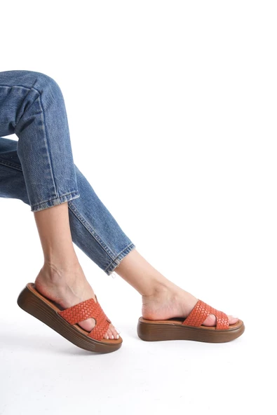 Kadın Hakiki Deri Örgü Desenli Terlik Hafif Rahat Taban Günlük Kadın Terlik - 12