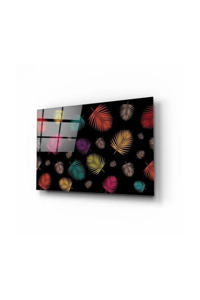 Renkli Yapraklar Dekoratif ve Modern Cam Tablo 2 50x70 Cm