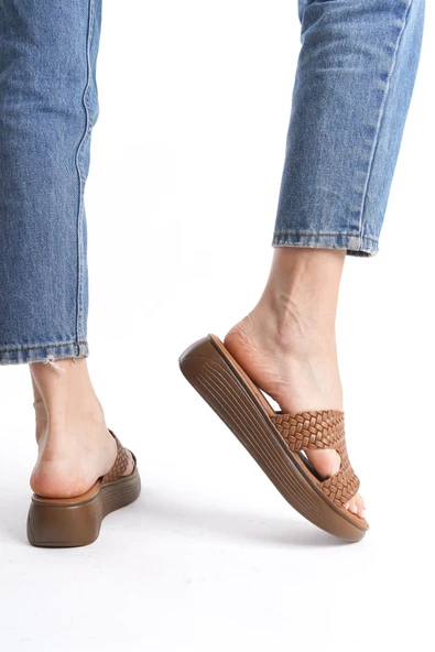 Kadın Hakiki Deri Örgü Desenli Terlik Hafif Rahat Taban Günlük Kadın Terlik - 8