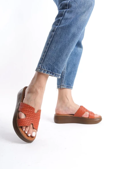 Kadın Hakiki Deri Örgü Desenli Terlik Hafif Rahat Taban Günlük Kadın Terlik - 10