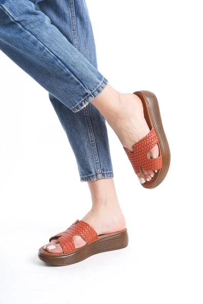 Kadın Hakiki Deri Örgü Desenli Terlik Hafif Rahat Taban Günlük Kadın Terlik - 11