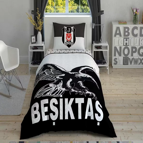 Taç Lisanslı Kapitoneli Nevresim Takımı Beşiktaş Kartal Tek Kişilik