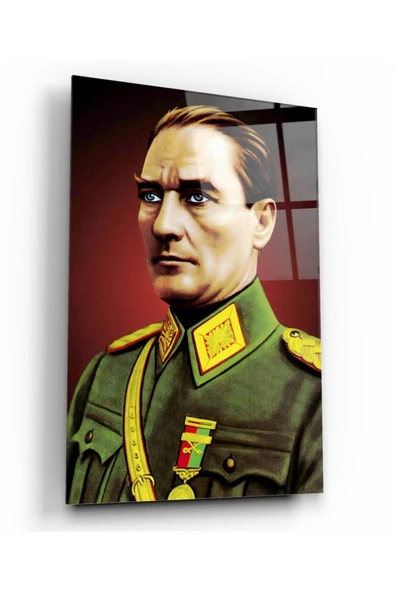 Kırmızı Atatürk Dekoratif ve Modern Cam Tablo