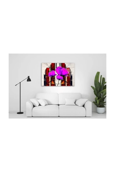 Soyut Desenli Çiçekler Dekoratif ve Modern Cam Tablo 2 50x70 Cm