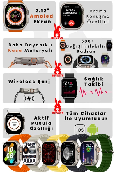 Oppo A95 Uyumlu Watch 8 Ultra 49MM Akıllı Saat HK8 PRO MAX AMOLED EKRAN - Resim 3
