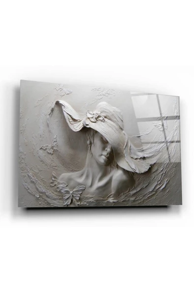 Şapkalı Kadın Dekoratif ve Modern Cam Tablo ürün görseli