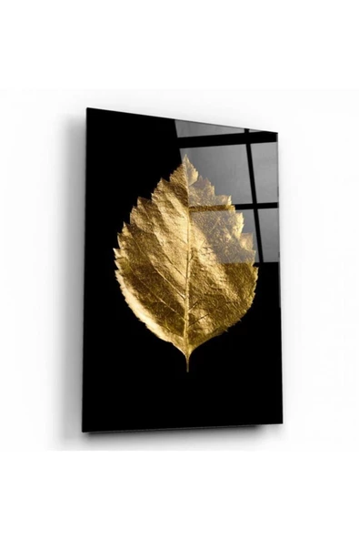 Gold Yapraklar Dekoratif ve Modern Cam Tablo