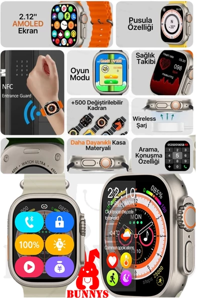 Poco X3 Uyumlu Akıllı Saat Konuşma Özellikli Watch 8 Ultra 49MM AMOLED EKRAN - Resim 2