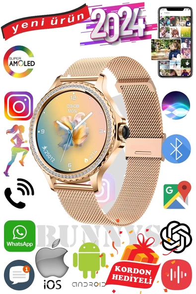 Samsung Galaxy A20 Uyumlu Akıllı Saat Mini Kadınlar İçin Konuşma Özellikli Amoled ürün görseli