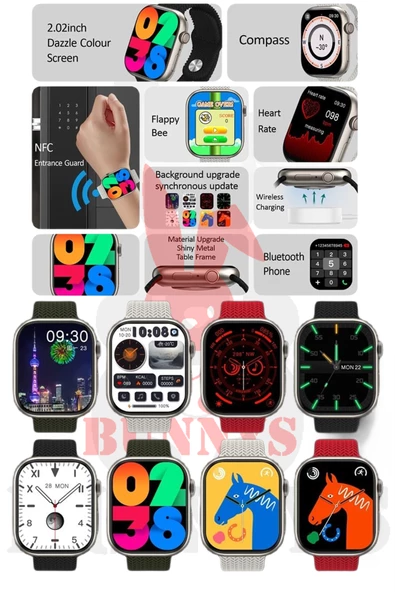 Samsung Galaxy A20 Uyumlu Akıllı Saat Konuşma Özellikli Watch 9PRO 45MM AMOLED EKRAN - 2