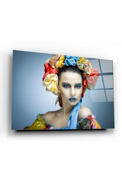 Kadın Portre Dekoratif ve Modern Cam Tablo